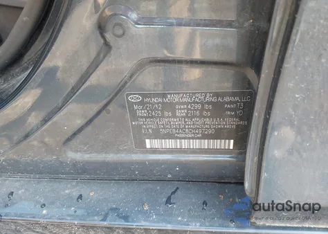 2012 Hyundai Sonata Gls из США, поврежденный, VIN 5NPEB4AC8CH497290